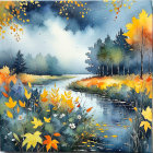 Vibrant Dreamlike Landscape with Castles and River