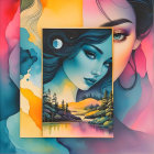 Portrait of a Young Woman with Blue Skin and Leaves