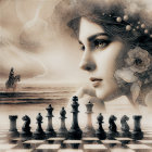 Monochromatic Portrait with Chessboard and Pieces