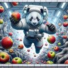 Surreal Scene of Woman in Checkered Shirt and Spheres