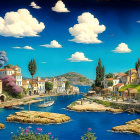 Coastal Harbor with Vibrant Waters and Bougainvillea