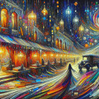 Whimsical Night Street Scene with Colorful Windows