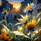 Whimsical Jungle Scene with Vibrant Flora and Fauna