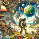 Vibrant Extraterrestrial Landscape with Astronaut and Flora
