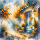Cozy Autumn Cottage with Jack-o'-Lanterns and Pumpkins