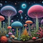 Whimsical landscape with colorful trees and hills