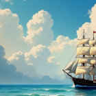 Tall Ship Sailing on Turbulent Ocean Waves