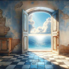 Warmly Lit Room with Vibrant Landscape View