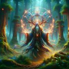 Majestic Figure in Ornate Gown in Mystical Forest