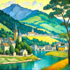 Vibrant Fantasy Landscape with Rolling Hills and Castles