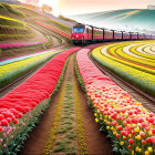 Vibrant Landscape with Colorful Flower Fields