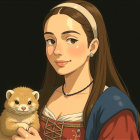 Young girl in astronaut suit with friendly robot backdrop