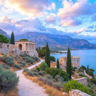 Italian Villa with Gardens and Mountain Backdrop