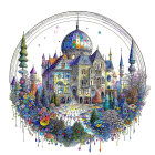 Whimsical Castle City with Colorful Towers and Trees