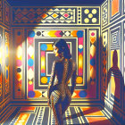 Woman in a Colorful Geometric Room with Elegant Style