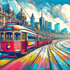 Red Tram on Historic Boulevard with Elegant Architecture