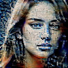 Colorful digital portrait of woman with blue eyes and geometric patterns