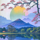 Surreal Landscape with Vibrant Spheres and Floral Patterns