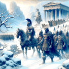 Valiant leader on horseback in rugged landscape scene