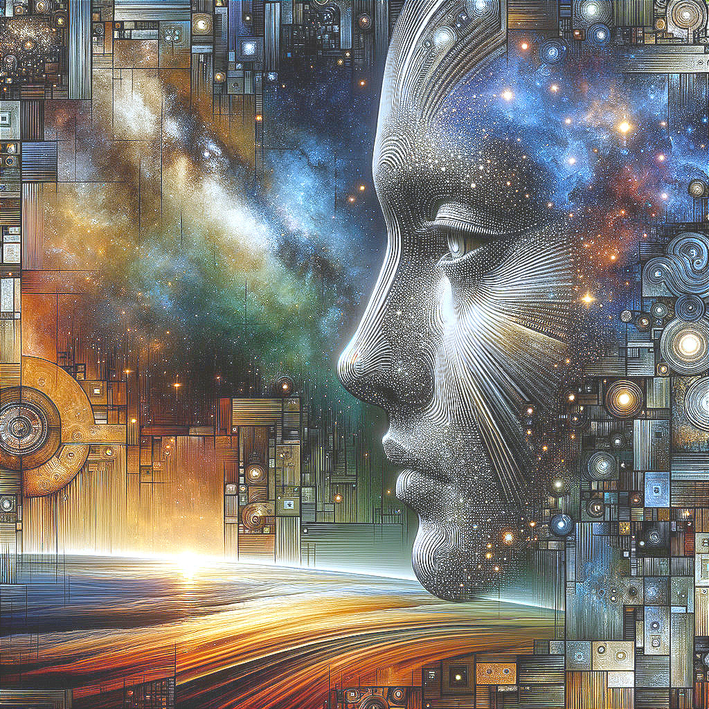 Surreal Human Face Merging with Cosmic Landscape