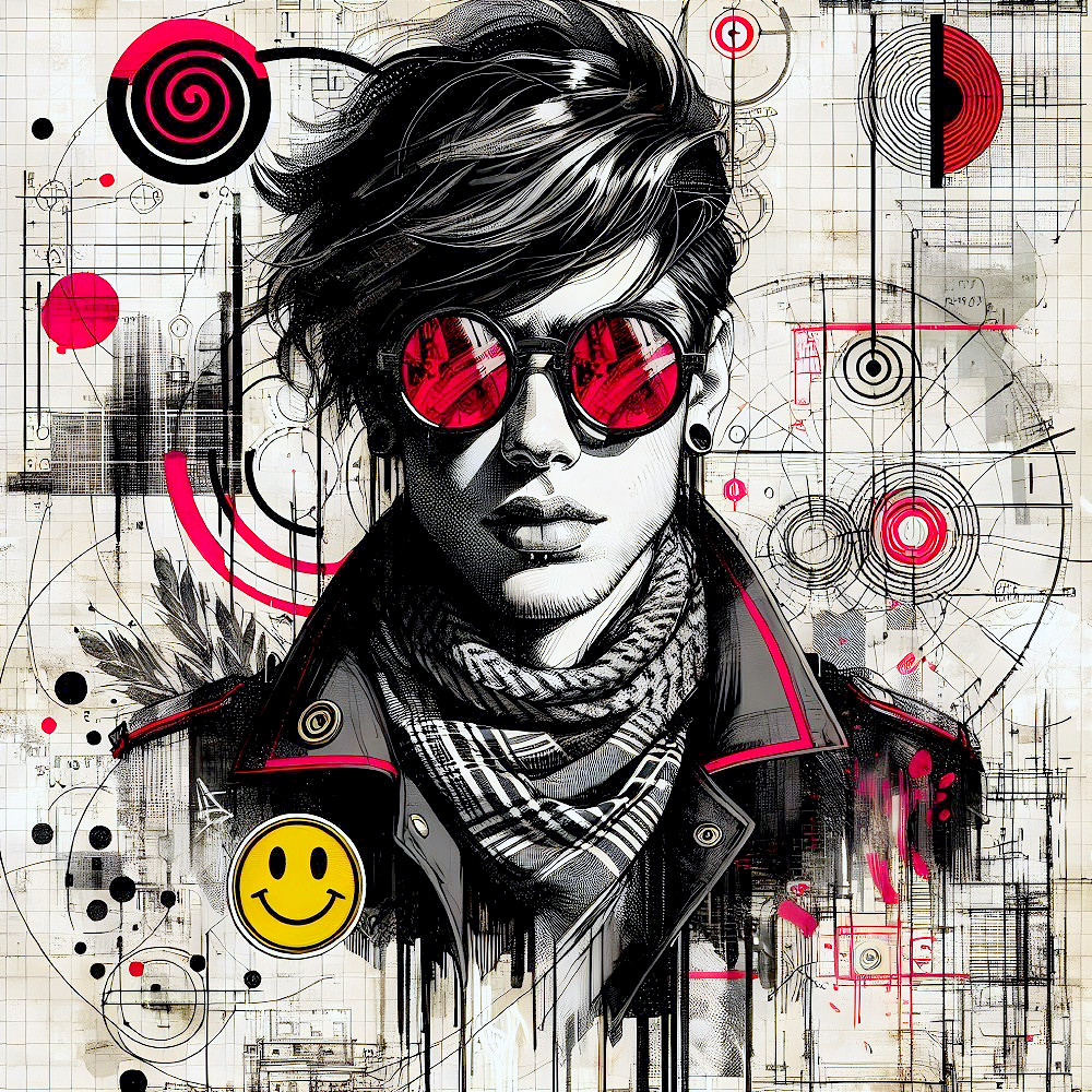 Stylish Young Man in Reflective Sunglasses and Scarf
