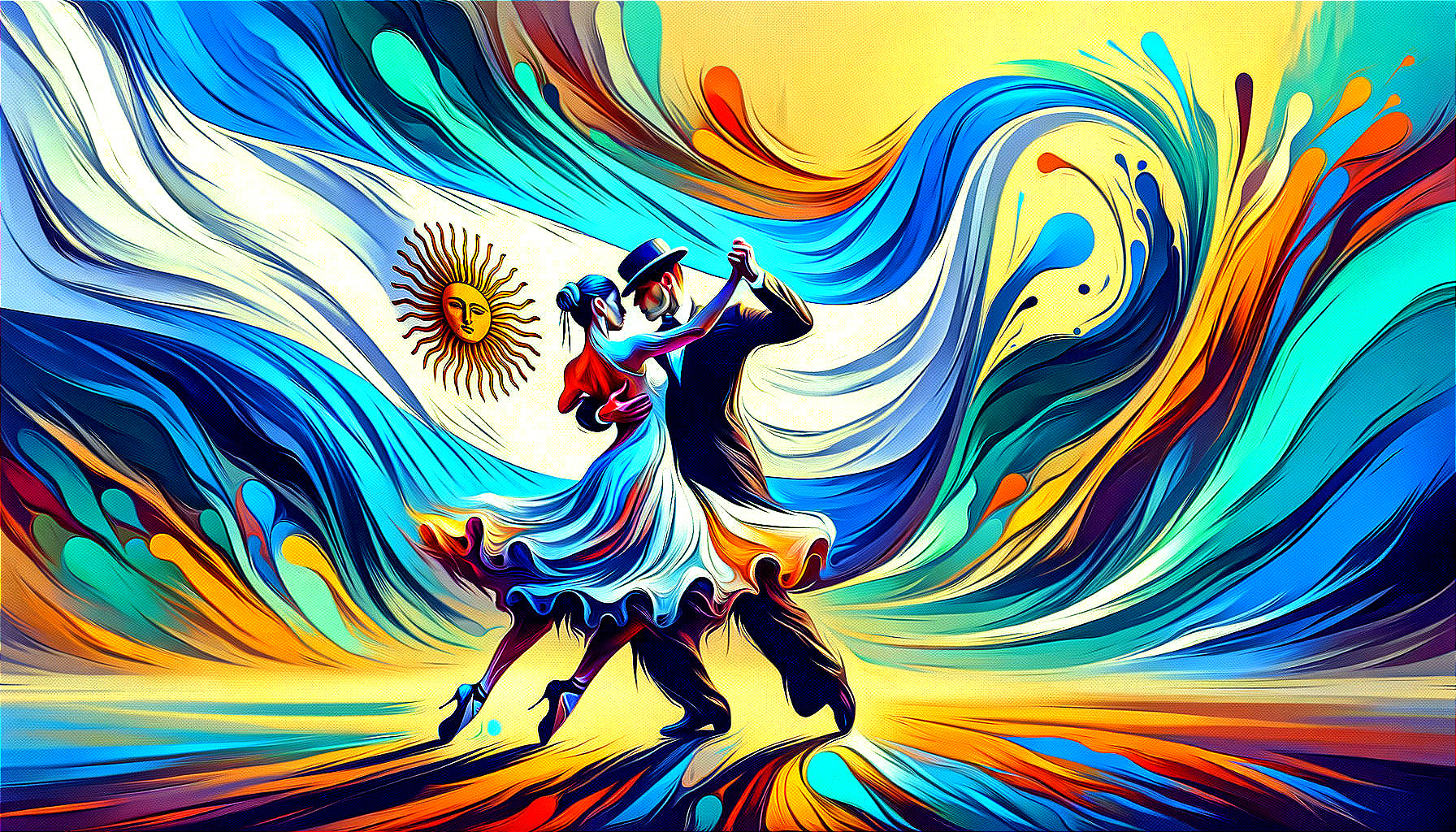 Abstract Tango Dance with Vibrant Colors and Emotion