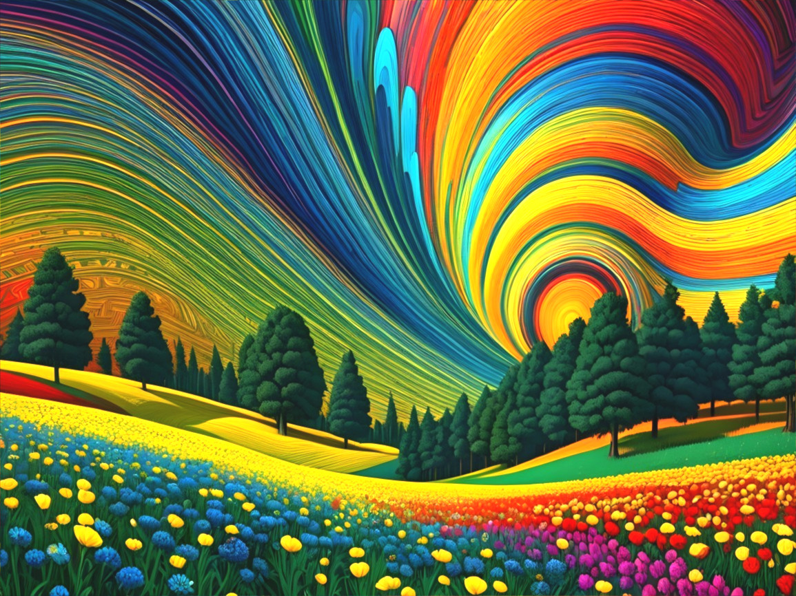 Vibrant Landscape with Colorful Wildflowers and Sky