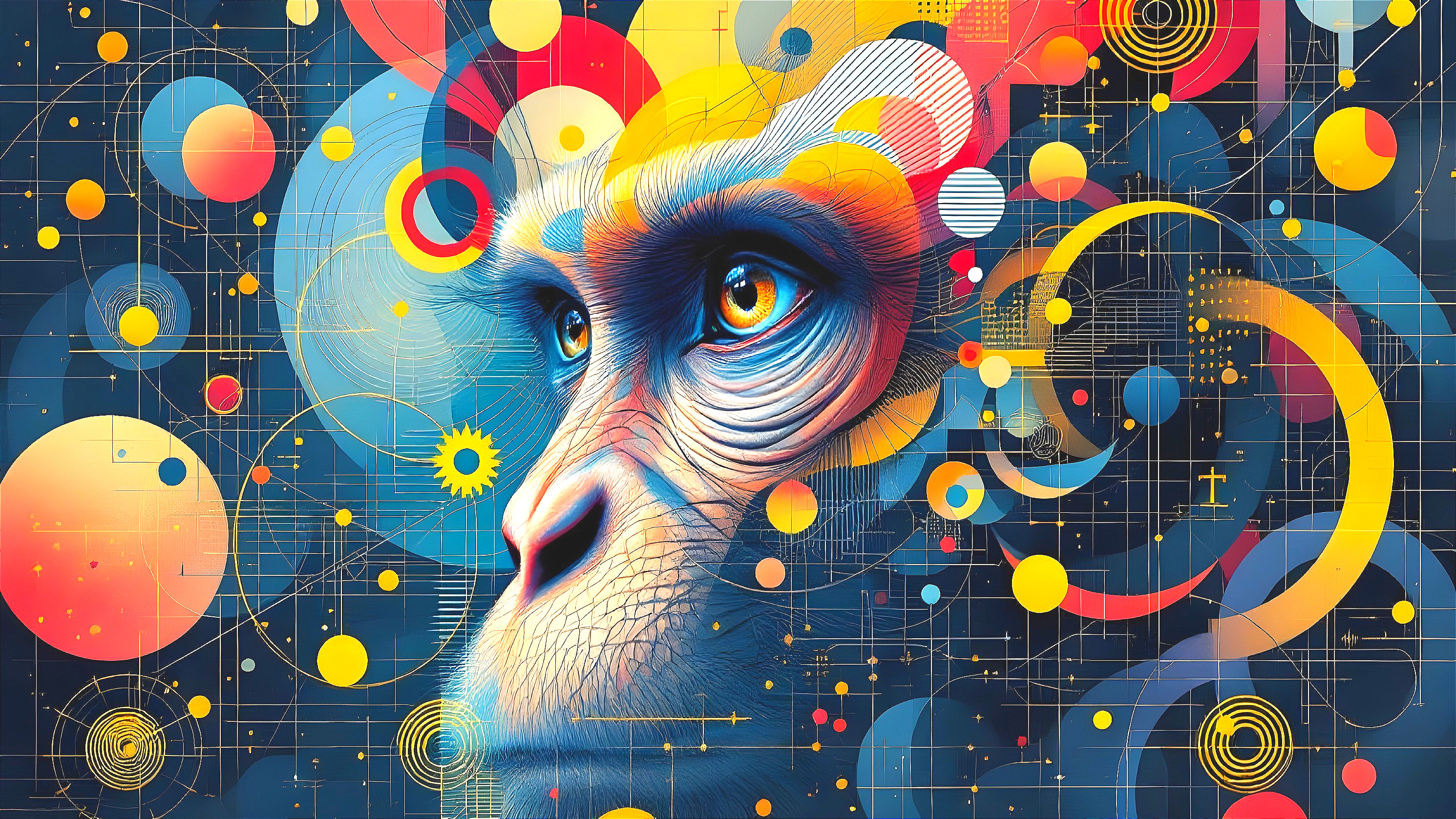 Vibrant Abstract Gorilla Face with Geometric Background