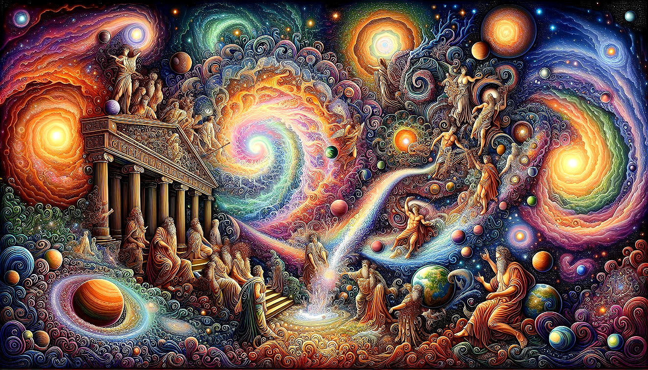 Cosmic Scene with Galaxies and Majestic Temple