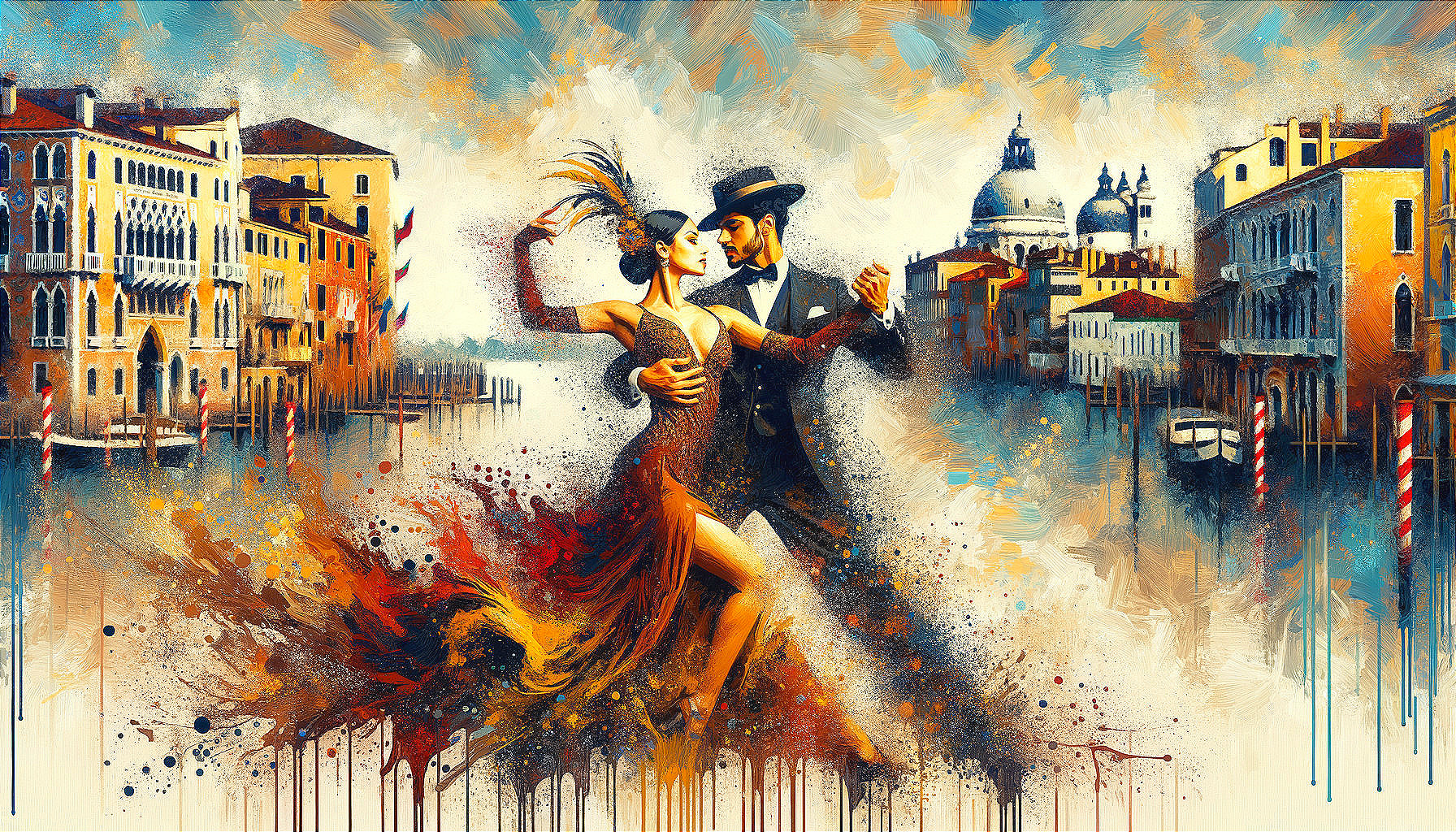 Couple Dancing by a Picturesque Venetian Canal
