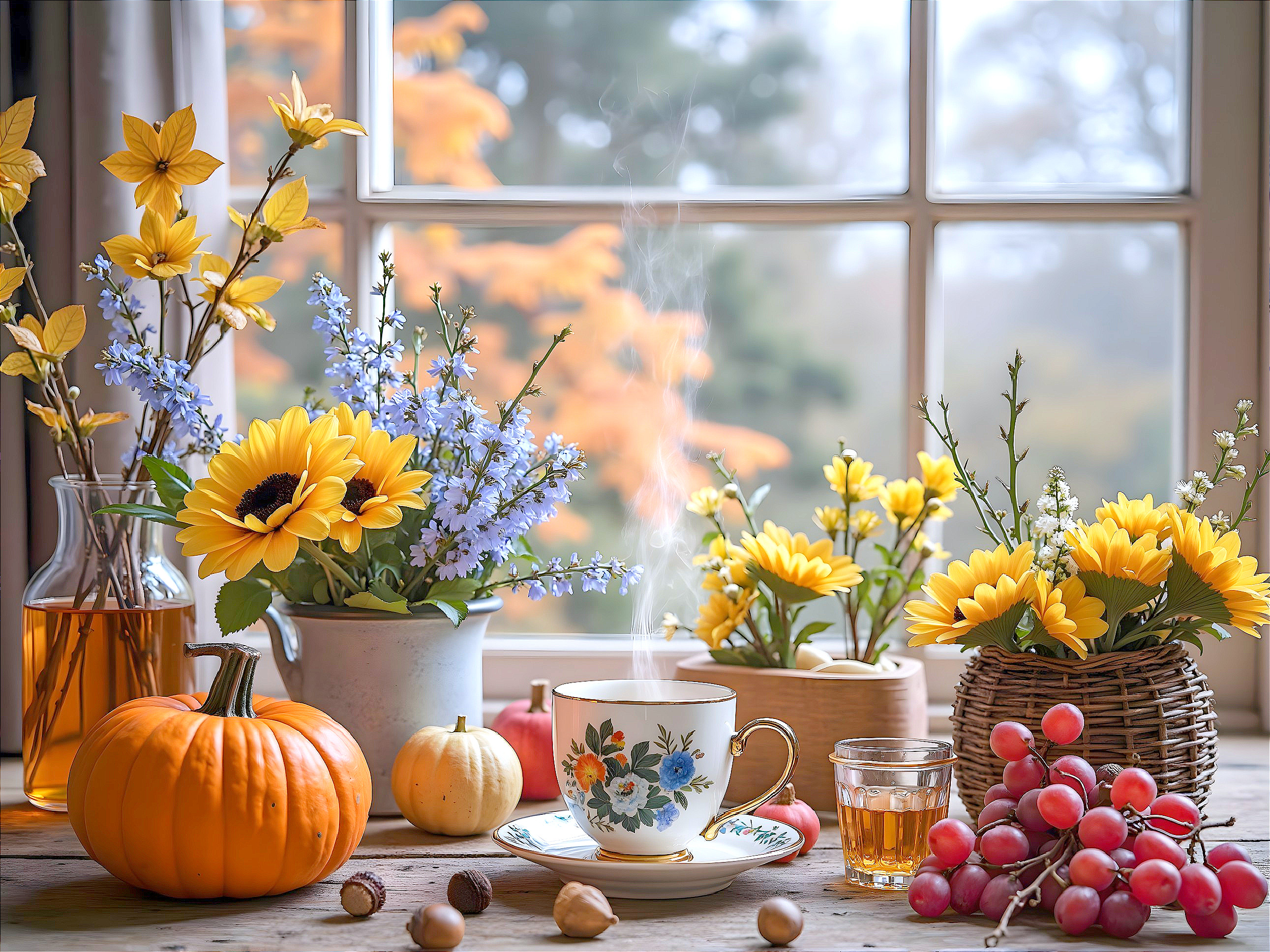Cozy Autumn Scene with Sunlit Window and Decor