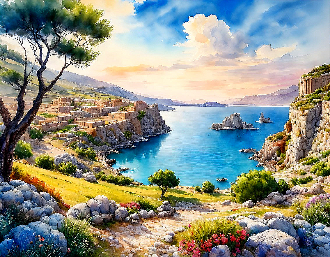 Serene Coastal Landscape with Vibrant Blue Waters