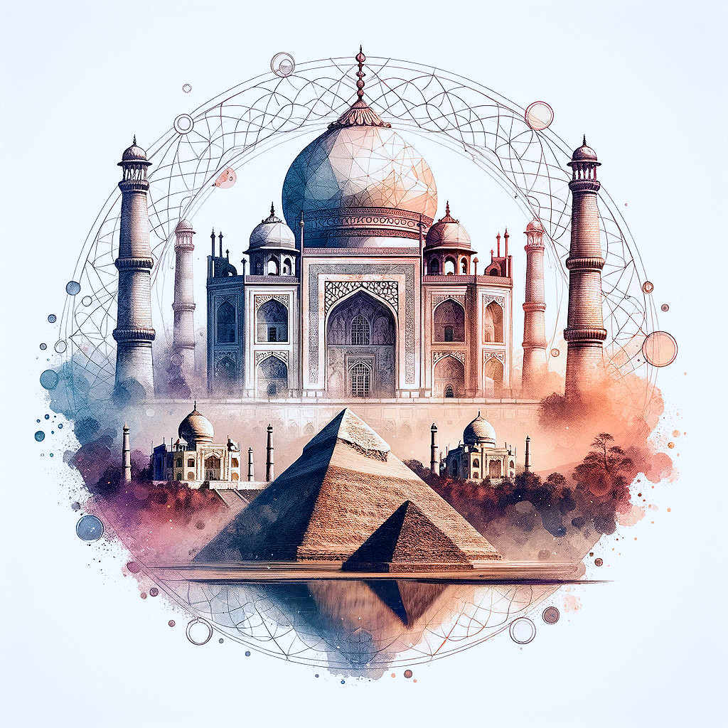 Fusion of Taj Mahal and Pyramid with Artistic Textures