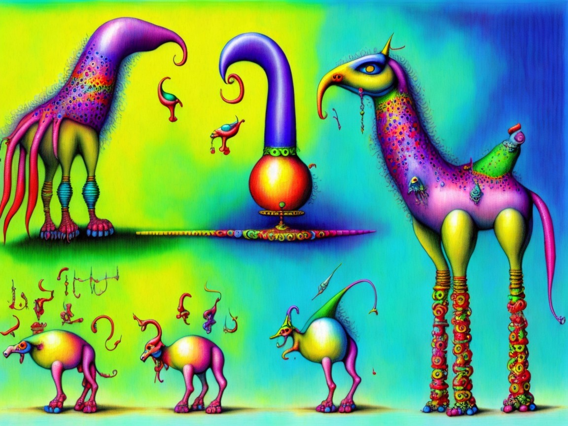 Surreal Illustration of Whimsical Colorful Creatures