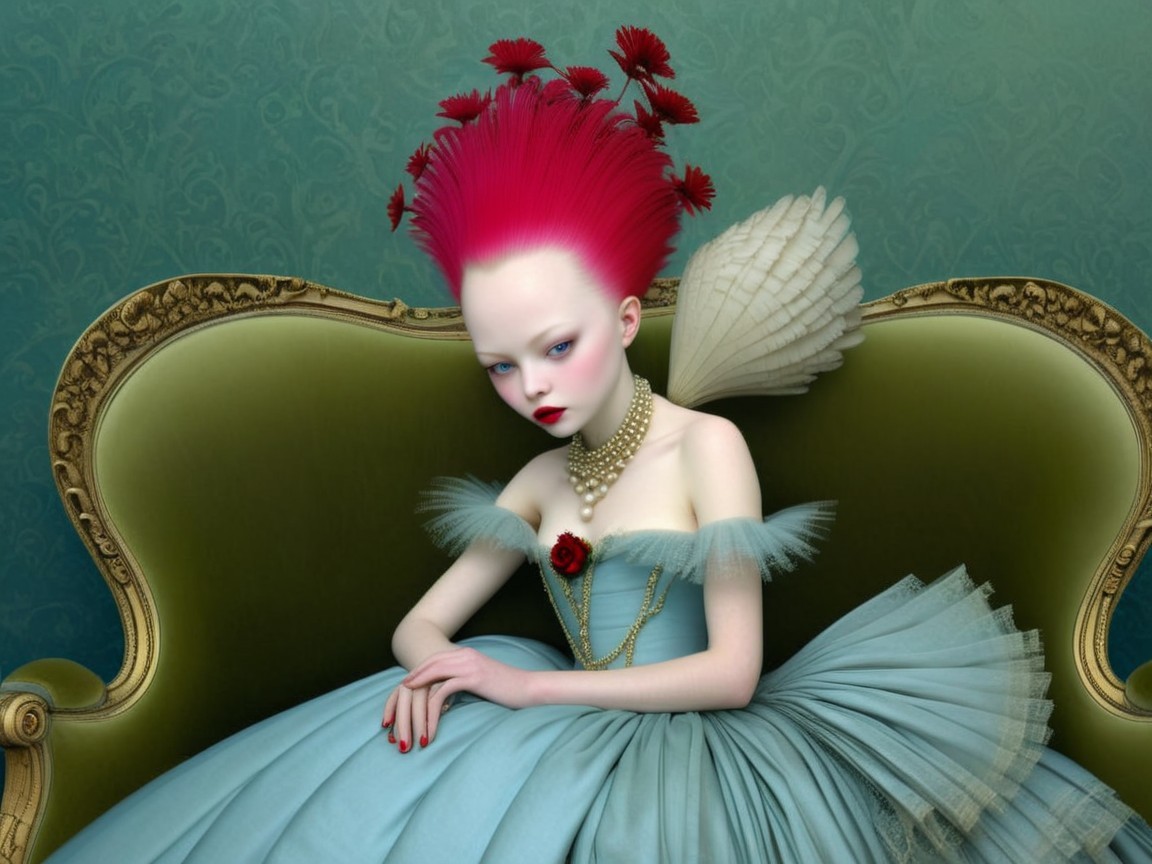 Surreal Fashion Character with Pink Hair and Floral Accents