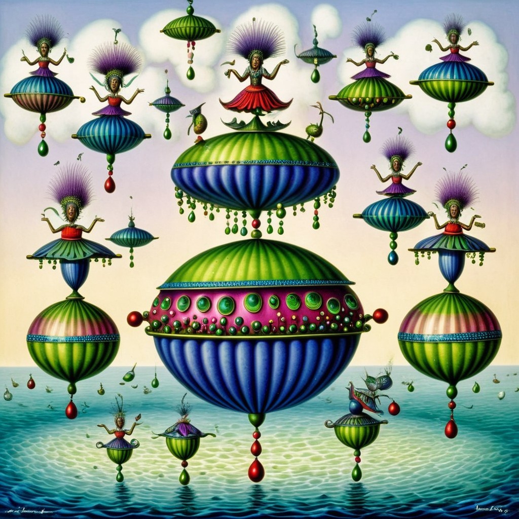 Whimsical Floating Spheres Over a Calm Sea