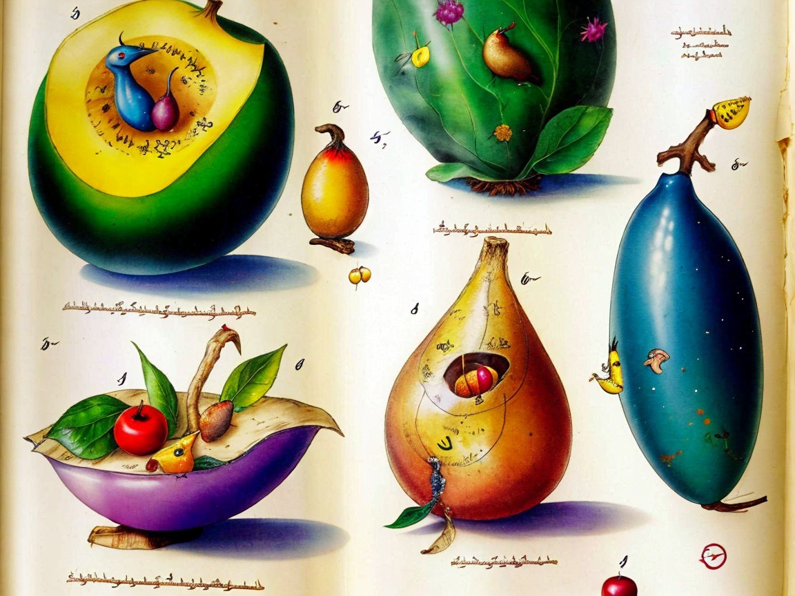Colorful Whimsical Fruit Illustrations with Insects