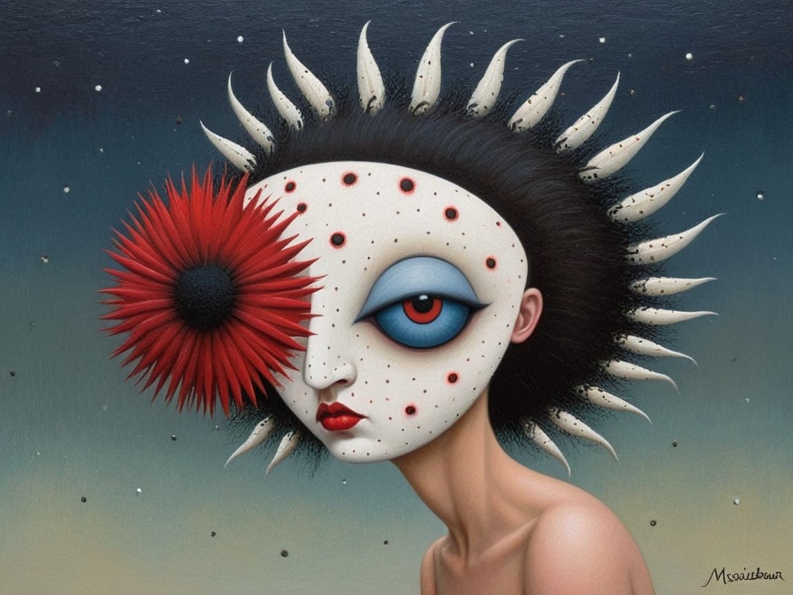 Surreal Figure with Floral and Cosmic Elements