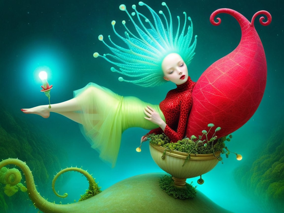 Whimsical Underwater Scene with Ethereal Figure
