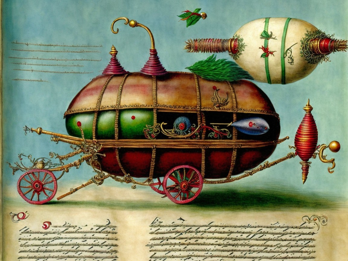 Whimsical Ornate Pod Vehicle with Steampunk Features