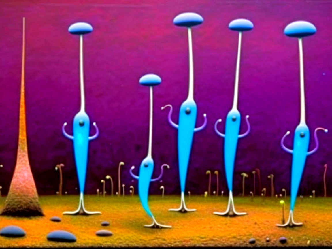 Surreal Digital Art of Stylized Mushroom Figures