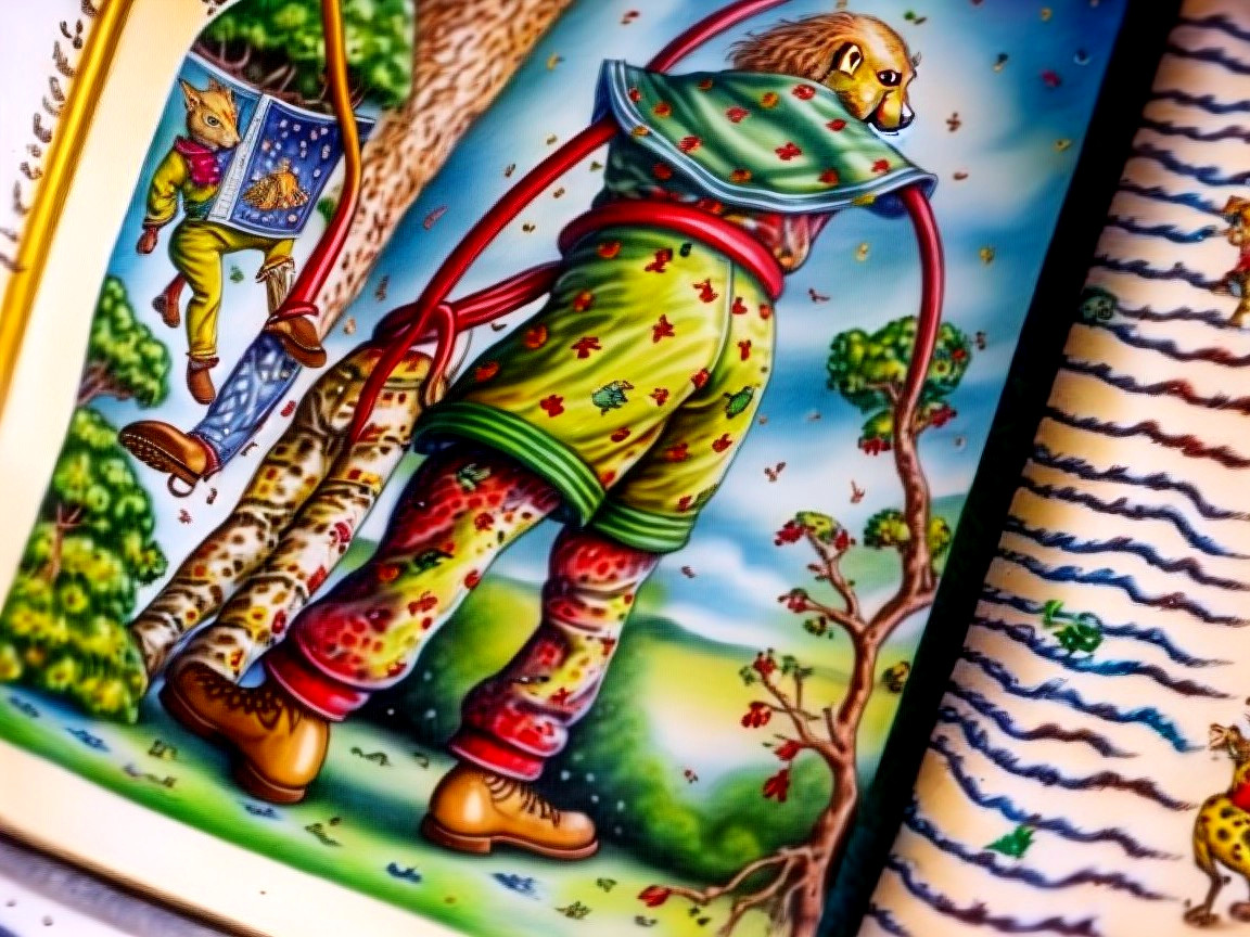 Whimsical Scene with Colorful Animals in Nature
