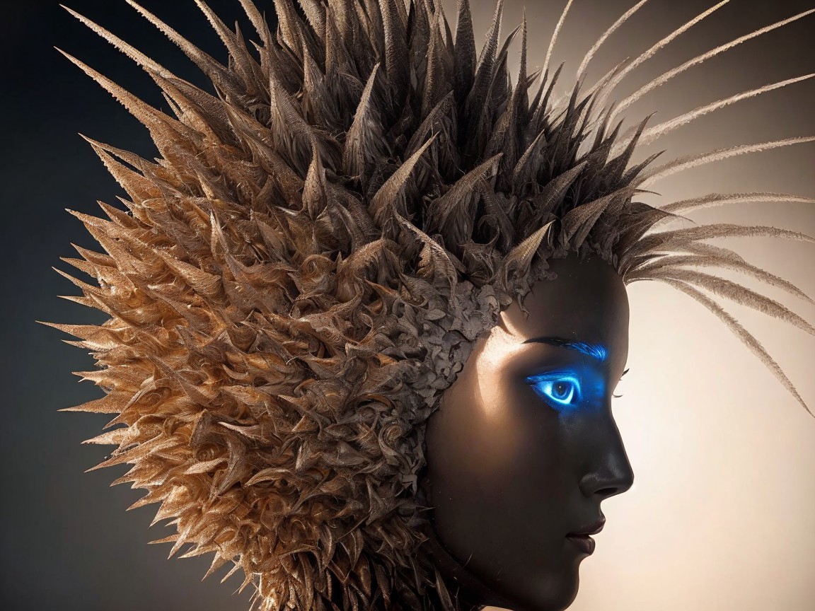 Profile of a woman with dark skin and blue eyes