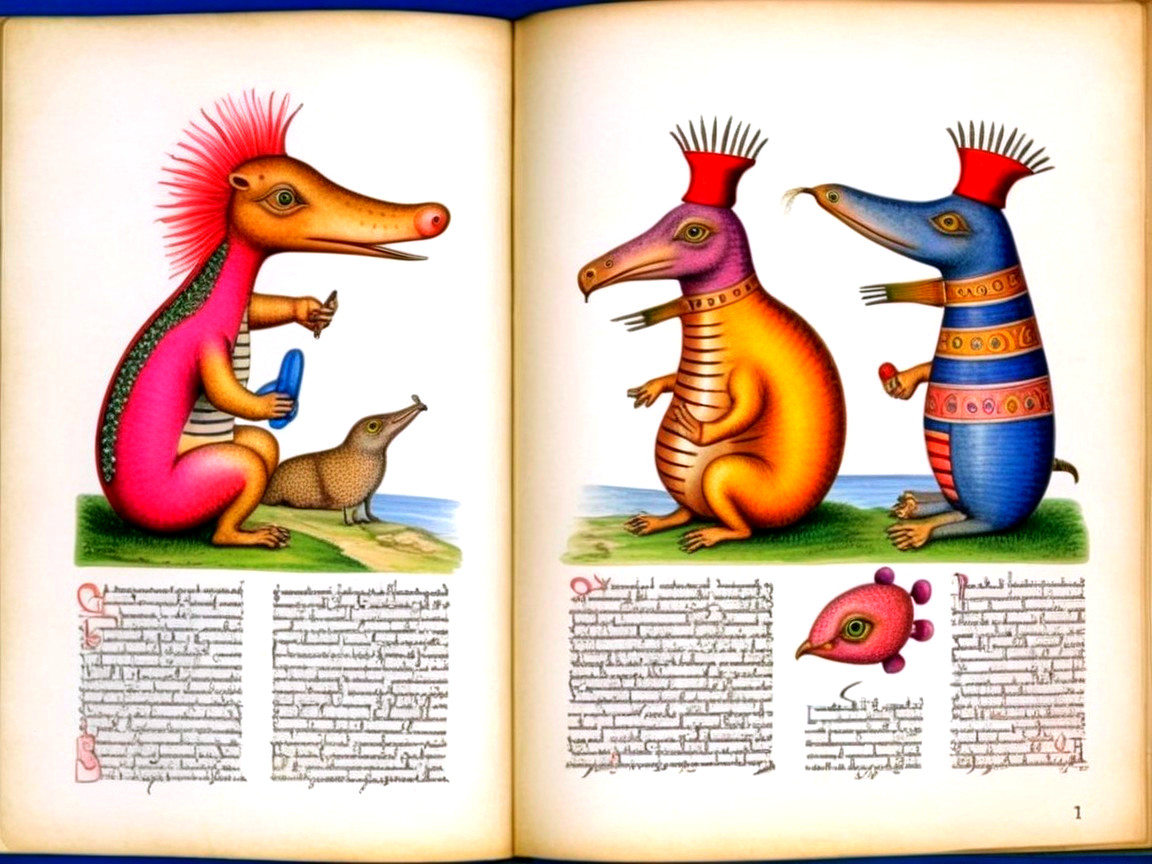 Whimsical Illustration of Colorful Anthropomorphic Creatures
