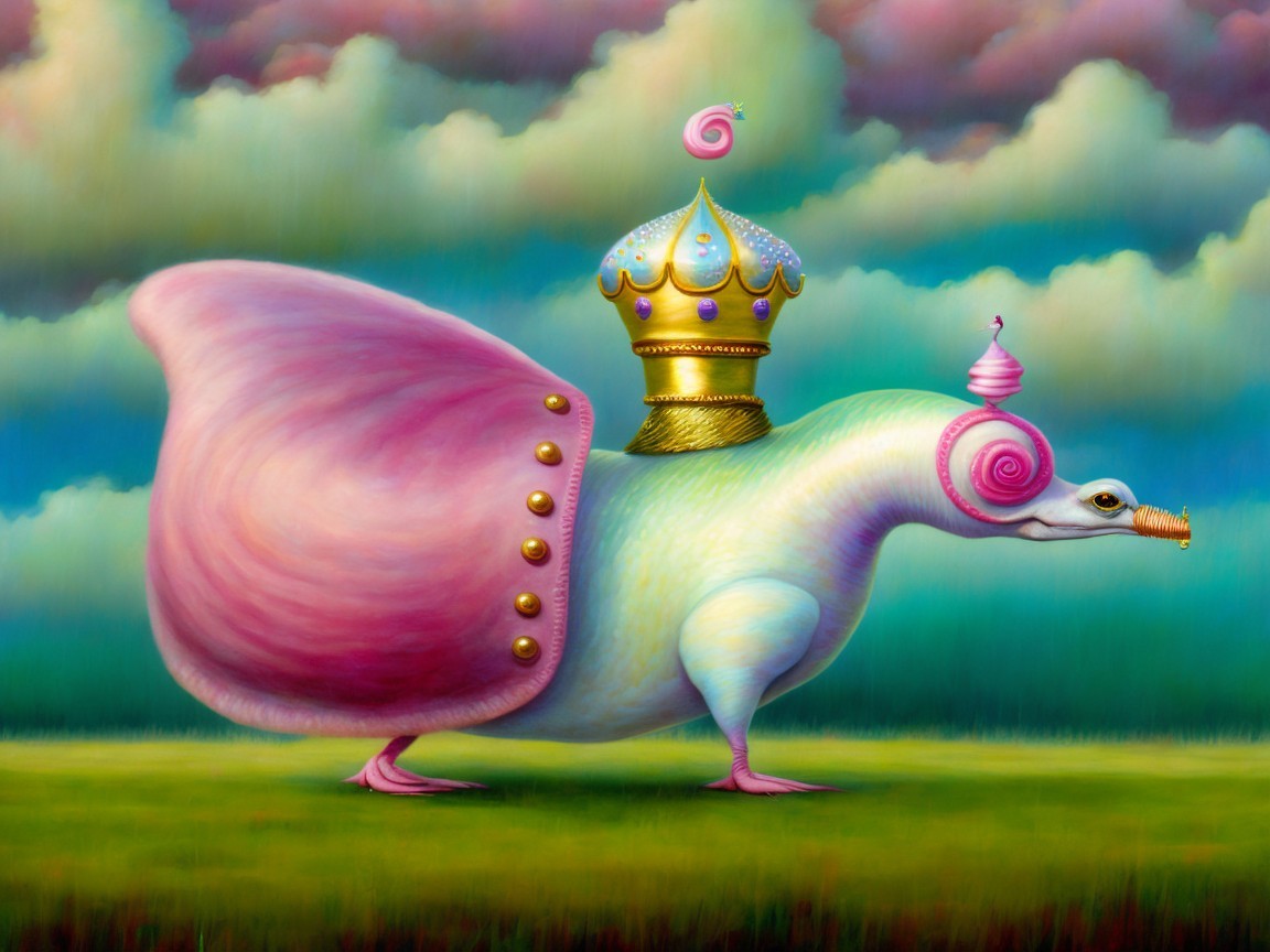Whimsical Giant Snail Creature with Pastel Colors