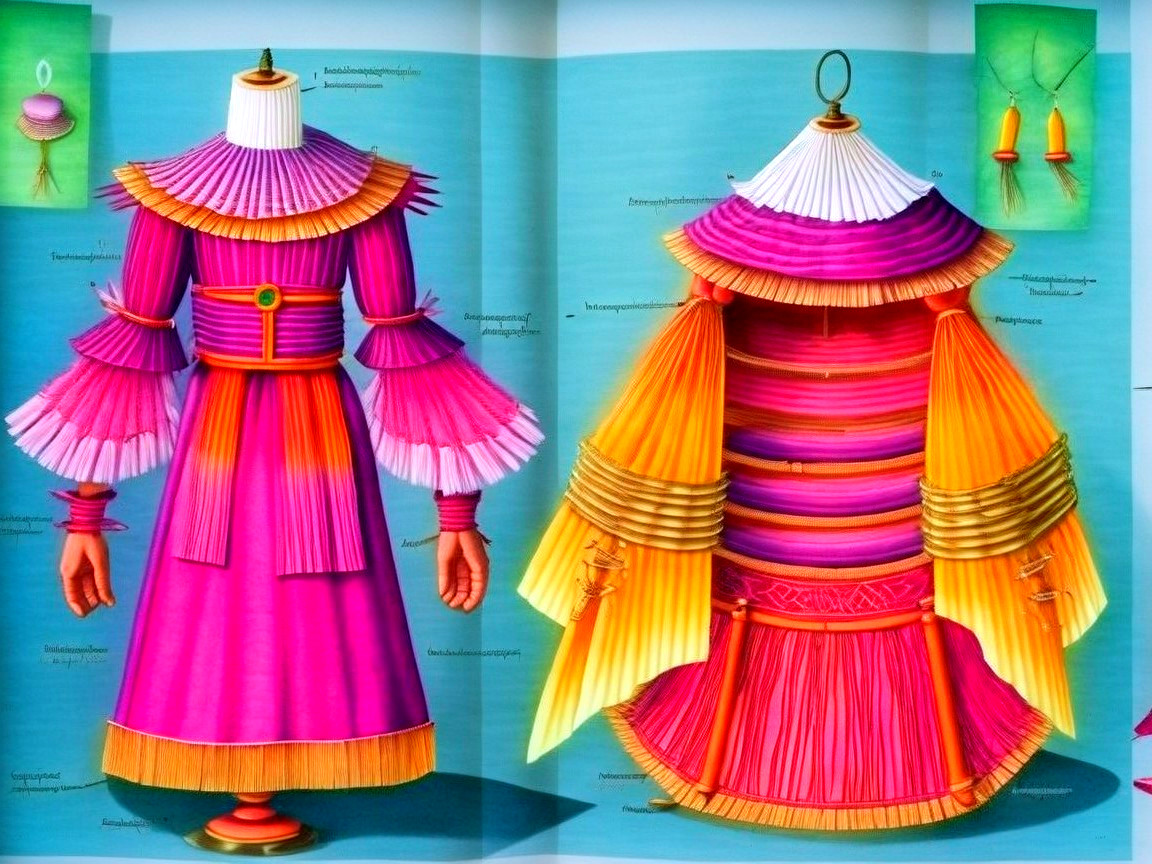Vibrant Flared Dress in Pink and Orange Colors