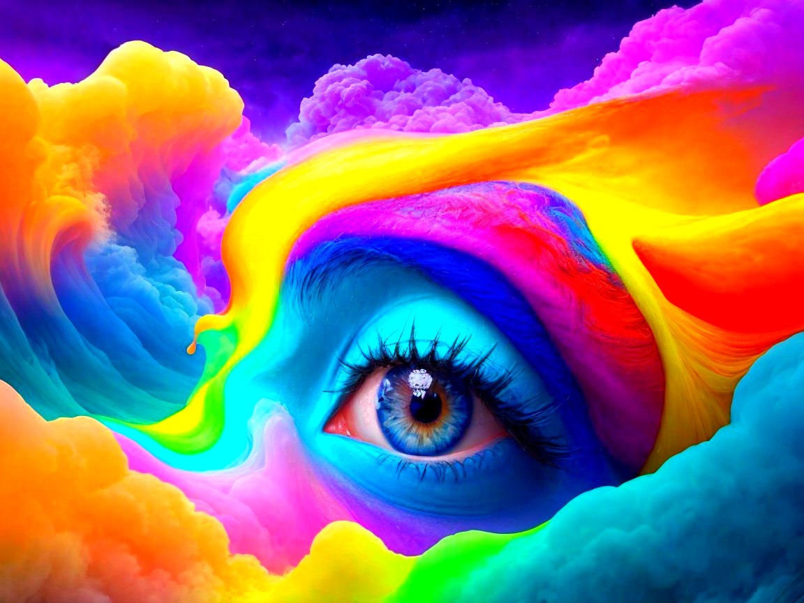 Surreal Eye in Psychedelic Cloud Landscape