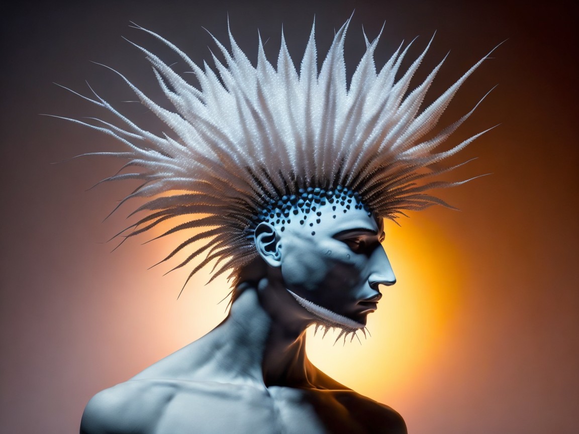 Profile of a person with pale skin and spiky mohawk