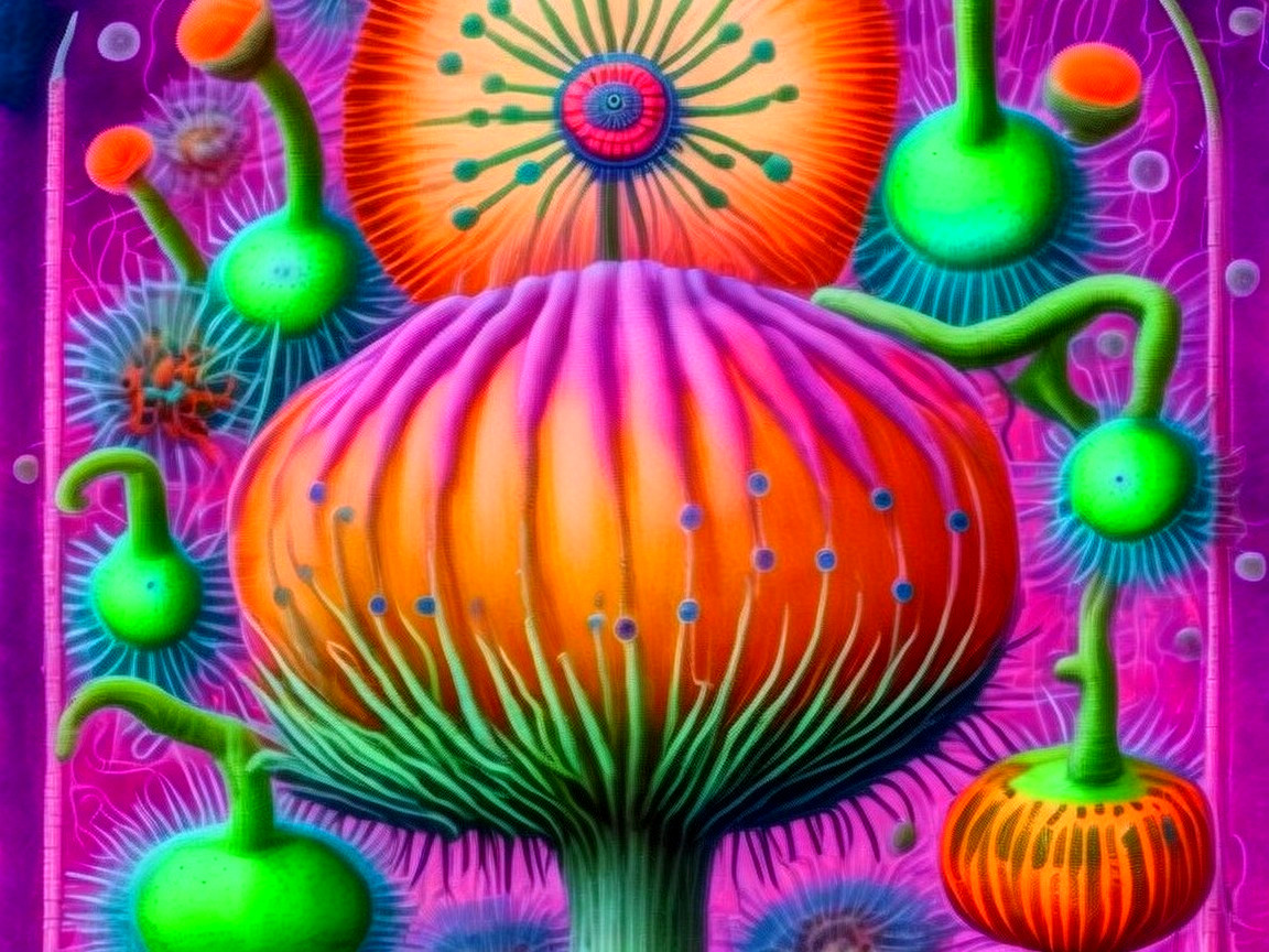 Surreal Landscape with Vibrant Mushroom Forms