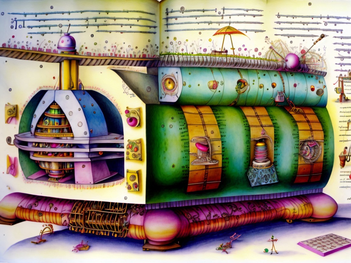 Vividly Colored Illustration of a Fantastical Machine
